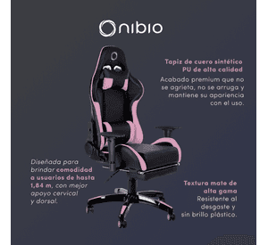 Silla Gamer Nibio Destroyer Reclinable 180° Apoyapies Cuero PU Rosa