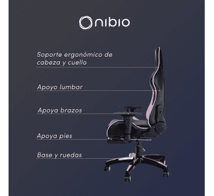 Silla Gamer Nibio Destroyer Reclinable 180° Apoyapies Cuero PU Rosa