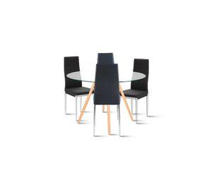 Comedor Mesa Eames 100cm redonda vidrio + 4 Sillas Dining Liana Acolchadas - Negras