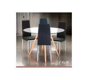 Comedor Mesa Eames 100cm redonda vidrio + 4 Sillas Dining Liana Acolchadas - Negras
