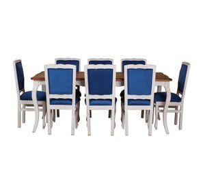 Comedor 8 Sillas Normando cubierta miel 100x200 tapizado Azul
