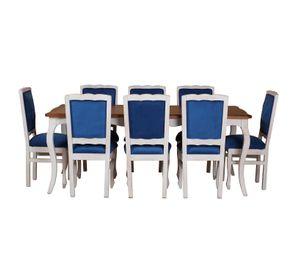 Comedor 8 Sillas Normando cubierta miel 100x200 tapizado Azul