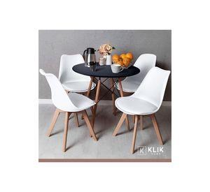 Comedor Mesa Eames Negra Redonda 80cm + 4 Sillas Tulip Blancas