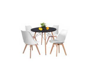 Comedor Mesa Eames Negra Redonda 80cm + 4 Sillas Tulip Blancas