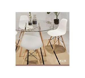 Comedor Mesa Eames Vidrio 100cm + 4 Sillas Eames Blancas