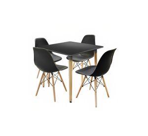 Comedor Mesa Eames Cuadrada Negra + 4 Sillas Eames Negras