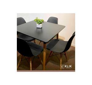 Comedor Mesa Eames Cuadrada Negra + 4 Sillas Eames Negras