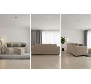 sofa pufa 3 cuerpos  2 pouf beige fancy hogar