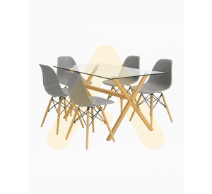 JUEGO DE COMEDOR 4 SILLAS EAMES + MESA RECTANGULAR X VIDRIO 140CM