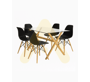 JUEGO DE COMEDOR 4 SILLAS EAMES + MESA RECTANGULAR X VIDRIO 140CM