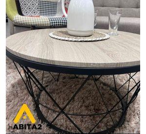 MESA DE CENTRO ENREJADA 80CM MICA CON TOPE MDF COLOR MADERA NATURAL