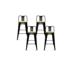 Pack de 4 Taburetes Tolix Con Asiento De Madera Clara - Negros