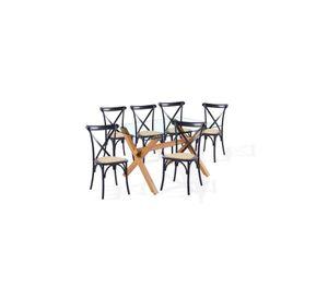 Comedor mesa de vidrio cross 140x90 + 6 sillas Crossback Madera Negras