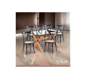 Comedor mesa de vidrio cross 140x90 + 6 sillas Crossback Madera Negras