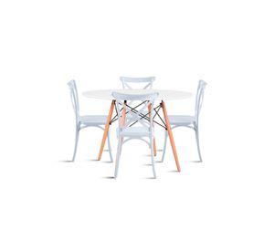 Comedor Eames 80cm redonda Blanca + 4 Sillas Crossback Danubio Blancas