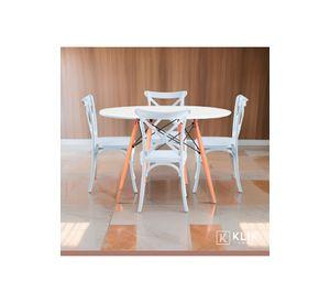 Comedor Eames 80cm redonda Blanca + 4 Sillas Crossback Danubio Blancas