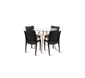 Comedor Mesa Eames de vidrio 100cm + 4 Sillas de terraza exterior - Negras