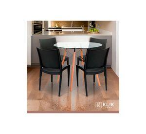 Comedor Mesa Eames de vidrio 100cm + 4 Sillas de terraza exterior - Negras