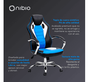 Silla Gamer Nibio Rookie Reclincable Cuero PU Azul