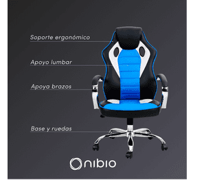 Silla Gamer Nibio Rookie Reclincable Cuero PU Azul