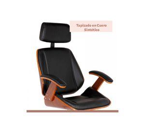 Silla oficina cuero negra con apoyabrazos madera y respaldo cabeza