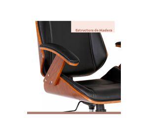 Silla oficina cuero negra con apoyabrazos madera y respaldo cabeza