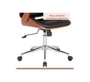 Silla oficina cuero negra con apoyabrazos madera y respaldo cabeza