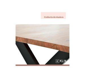 Comedor Color Madera y Metal Cross 180x90 + 8 sillas Tolix con asiento de madera Oscura - Negras