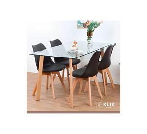 Comedor Mesa de Vidrio N贸rdica 140x90 cm + 4 Sillas Tulip Negras