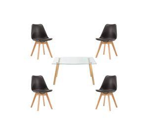 Comedor Mesa de Vidrio Nórdica 140x90 cm + 4 Sillas Tulip Negras