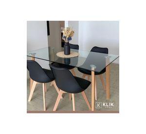 Comedor Mesa de Vidrio Nórdica 140x90 cm + 4 Sillas Tulip Negras