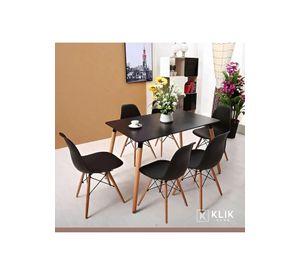 Comedor Mesa Rectangular Negra + 6 Sillas Eames Negras