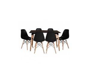 Comedor Mesa Rectangular Negra + 6 Sillas Eames Negras