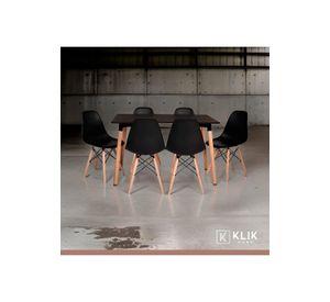 Comedor Mesa Rectangular Negra + 6 Sillas Eames Negras