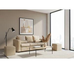 Sofa prince 3 cuerpos 2 pouf felpa beige