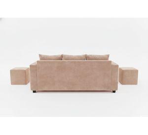 Sofa prince 3 cuerpos 2 pouf felpa beige