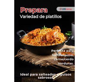 Wok Chino Acero Inoxidable Antiadherente 34cm Negro