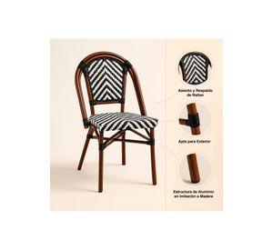 Silla Bistro Parisina Rattan - Blanca con negro