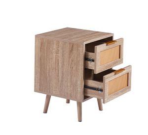 VELADOR WOOD BROWN 2 CAJONES Y RATTAN - MESA DE NOCHE
