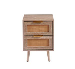 VELADOR WOOD BROWN 2 CAJONES Y RATTAN - MESA DE NOCHE