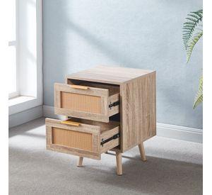 VELADOR WOOD BROWN 2 CAJONES Y RATTAN - MESA DE NOCHE