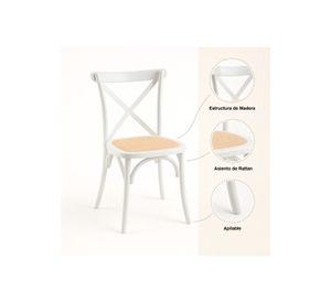 Silla Crossback Madera Rattan - Blanca