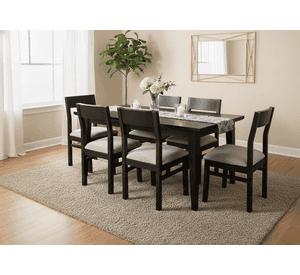 Comedor 6 Sillas Vendetta Negro 90x150 tapiz beige