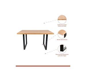 Comedor Estilo Industrial 160x90 Madera Clara + 6 sillas Tolix Negras con asiento de madera Clara
