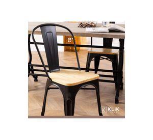 Comedor Estilo Industrial 160x90 Madera Clara + 6 sillas Tolix Negras con asiento de madera Clara