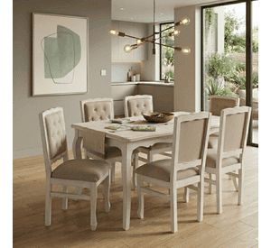 Comedor 6 Sillas Normando 90x160 respaldo Tapizado Beige