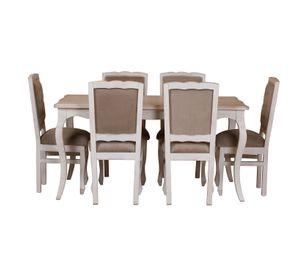 Comedor 6 Sillas Normando 90x160 respaldo Tapizado Beige