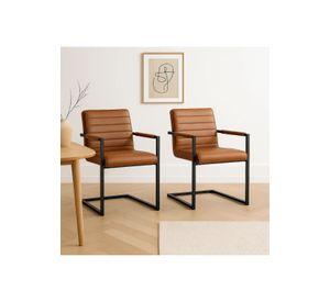 Pack de 2 Sillas Industriales de Cuero Sintético Marrón con Base Metálica – Café