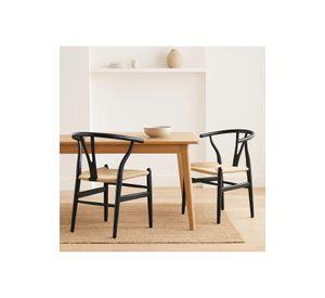 Pack 2 Sillas Wishbone Madera Asiento Claro - Negra