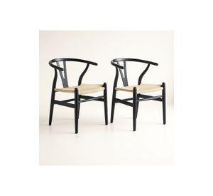 Pack 2 Sillas Wishbone Madera Asiento Claro - Negra